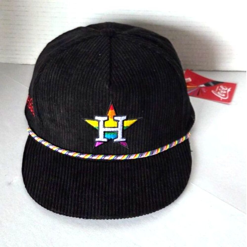 Houston Astros x Coca-Cola Pride Adjustable Baseball Hat Cap NWT Black Corduroy